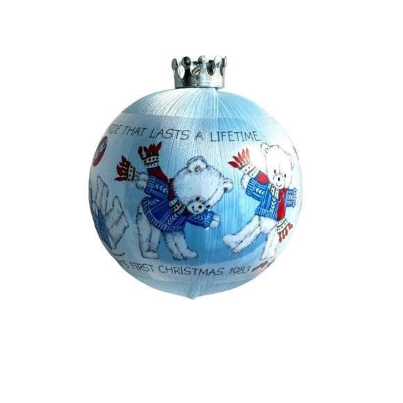 VTG Hallmark Satin Keepsake Ornament Baby’s 1st Christmas 1983 Boy Blue - Picture 1 of 5